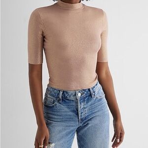 Express Shine Ribbed Mock Neck Elbow Sleeve Tee